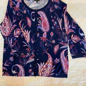 NWOT Talbots navy paisley cardigan, size LP